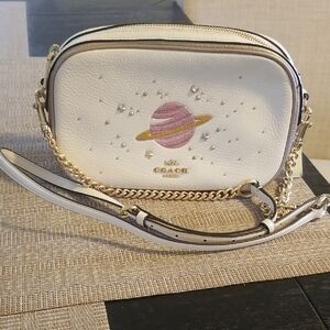 Coach White and Gold Crossbody Bag with Planet Motif Beautiful❣